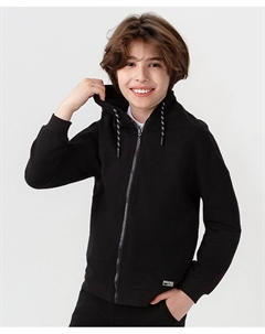 Толстовка черная на молнии с капюшоном и карманами для мальчика Button blue