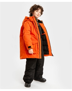 Пальто зимнее с искусственным пухом, с капюшоном и шестью карманами оранжевое для мальчика Button blue