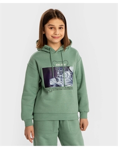 Толстовка оверсайз с капюшоном и принтом зеленая для девочки Button blue