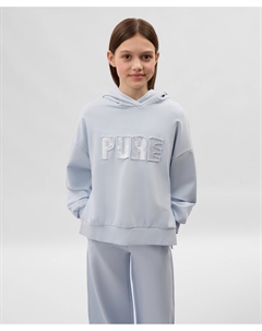 Худи для девочки силуэта умеренный оверсайз с декором из прозрачных пайеток голубое Gulliver