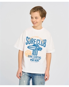 Футболка с коротким рукавом для мальчика белая оверсайз с принтом Button blue