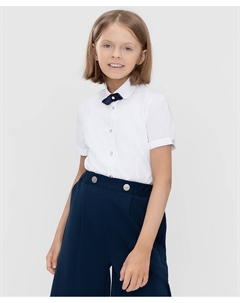 Блузка с коротким рукавом и декоративным бантом на вороте белая Button blue