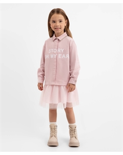 Платье с длинным рукавом из микровельвета и сетки розовое для девочки Gulliver