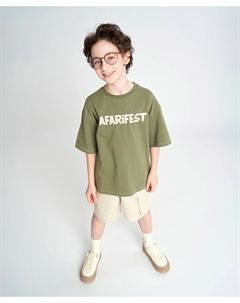 Футболка с коротким рукавом для мальчика оверсайз зеленая с принтом Button blue