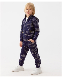 Брюки трикотажные с принтом и манжетами на резинке темно-синие для мальчика Button blue
