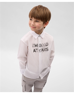 Рубашка с длинным рукавом для мальчика прямого свободного кроя белая Gulliver