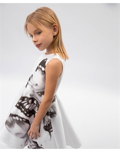 Платье детское белое с асимметричным принтом Gulliver