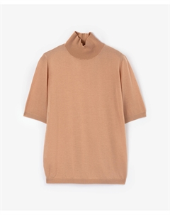 Водолазка тонкая вязаная с коротким рукавом полуприлегающего силуэта бежевая Glvr