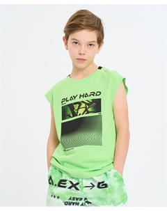 Майка для мальчика салатовая с принтом Button blue