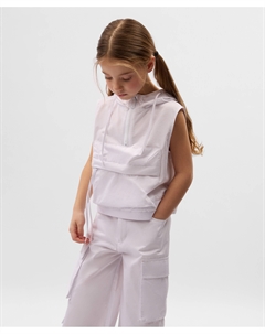 Жилет текстильный для девочки с капюшоном белый Gulliver