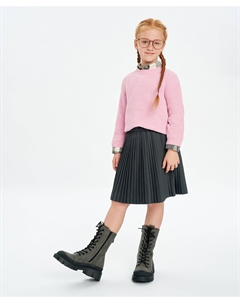 Юбка плиссированная серая на подкладе с поясом на резинке для девочки Button blue