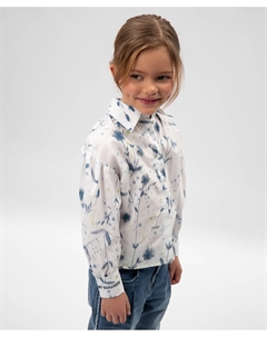 Блузка с длинным рукавом детская из поплина с цветочным рисунком белая Gulliver