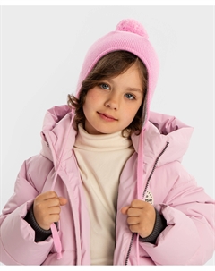 Шапка на завязках с помпоном утепленная розовая для девочки Button blue