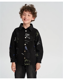 Джинсовая куртка на кнопках принтованная черная для мальчика Button blue