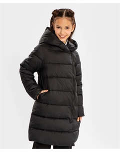 Пальто с несъемным капюшоном демисезонное черное Button blue