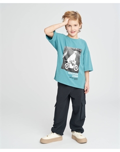 Джоггеры карго детские черные с карманами Button blue