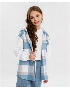 Рубашка с капюшоном в клетку для девочки Button blue