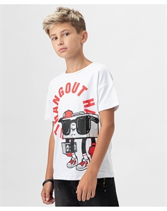 Футболка со спущенным рукавом и принтом белая Button blue