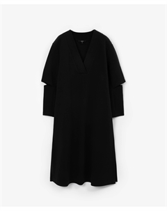 Платье прямое трикотажное платье с V-образной горловиной и акцентными рукавами черное Glvr