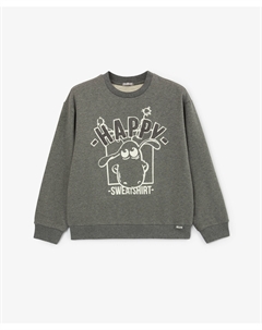 Свитшот оверсайз с комбинированным принтом серый для мальчика Gulliver