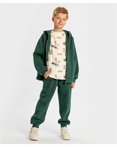 Джоггеры утепленные с карманами на молнии и принтом зеленые для мальчика Button blue