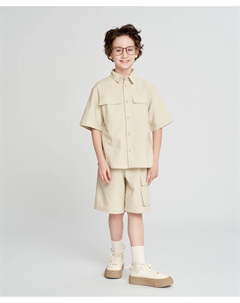 Шорты сафари детские молочные с поясом на резинке и карманом Button blue