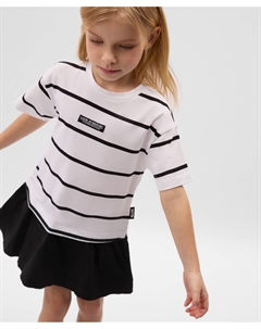 Платье детское черно-белое с коротким рукавом трикотажное комбинированное Gulliver
