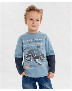 Лонгслив с имитацией многослойности и принтом голубой для мальчика Button blue