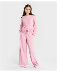 Пижама в рубчик с брюками и футболкой с длинным рукавом розовая для девочки Button blue