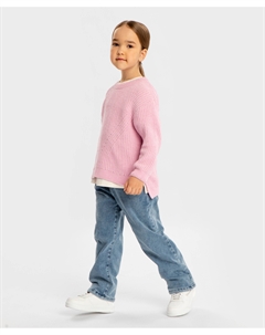 Джинсы утепленные с поясом на резинке синие для девочки Button blue