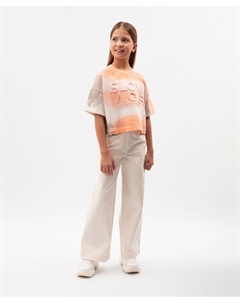 Брюки для девочки силуэта палаццо из жаккардового текстиля молочные Gulliver