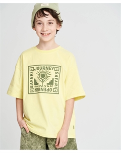 Футболка с коротким рукавом для мальчика оверсайз желтая с принтом Button blue