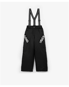 Брюки утепленные с отстегивающимися лямками и шрифтовой графикой черные Gulliver