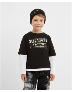 Лонгслив трикотажный с имитацией многослойности чёрный для мальчика Gulliver