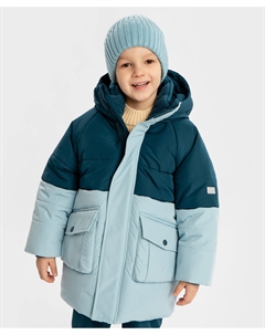 Пальто зимнее водоотталкивающее с капюшоном и манжетами сине-голубое для мальчика Button blue