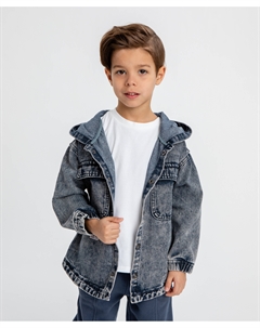 Куртка джинсовая с капюшоном с принтом серая для мальчика Button blue