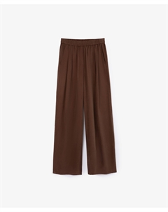 Брюки палаццо с поясом на резинке из вискозной ткани с эффектом мокрого шелка коричневые Glvr