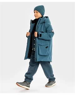 Пальто зимнее водоотталкивающее с капюшоном и крупными карманами синее для мальчика Button blue