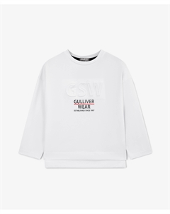 Лонгслив трикотажный с принтом белый для девочки Gulliver