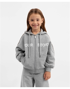 Толстовка распашная из футера с принтом серая для девочки Gulliver