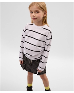 Лонгслив для девочки с завязками по бокам белый в полоску Gulliver