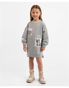 Платье с длинным рукавом из футера серое для девочки Gulliver
