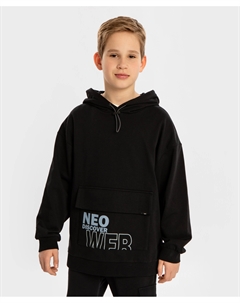 Худи с огромным карманом и капюшоном черное для мальчика Button blue