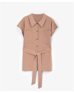 Блузка трикотажная прямой свободной формы со спущенным плечом бежевая Glvr