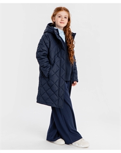 Пальто стеганое с капюшоном демисезонное синее для девочки Button blue