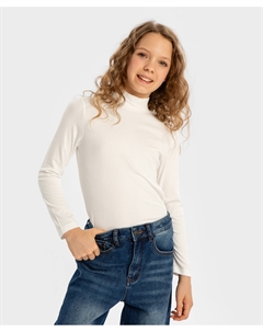 Водолазка в рубчик с воротником-стойкой молочная для девочки Button blue