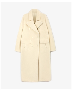 Пальто прямого силуэта длины макси из коротковорсового искусственного меха молочное Glvr