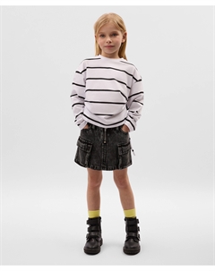 Юбка детская серая джинсовая с накладными кармнами Gulliver