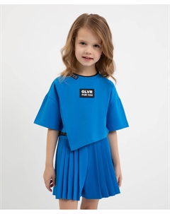 Футболка укороченная с неровной линией низа синяя для девочки Gulliver