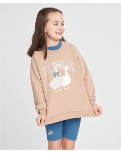 Свитшот для девочки оверсайз коричневый с принтом Button blue